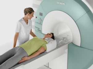 Patient being prepared for an MRI scan